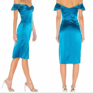 Alexis Cadiz Silk Charmeuse Dress Midi Dress Size Large On or Off Shoulder Silky